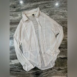 Free People White Linen Button Down Blouse Size Small